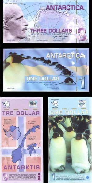 Antarctica - 1 and 3 Dollars - A Pair - 2007 dated Foreign Paper Money