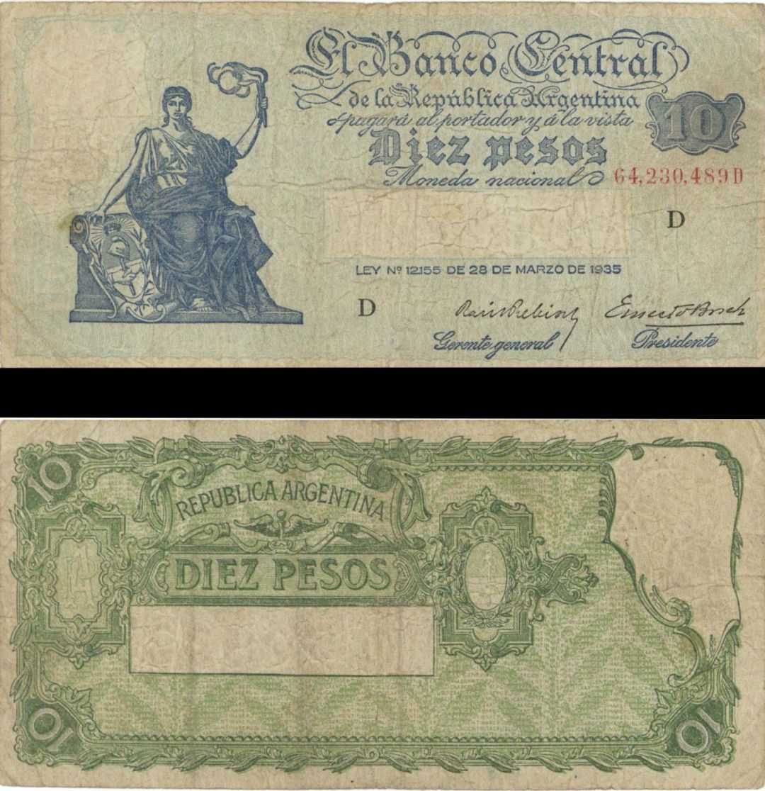 Argentina - 10 Pesos - P-253a - 1935 dated Foreign Paper Money