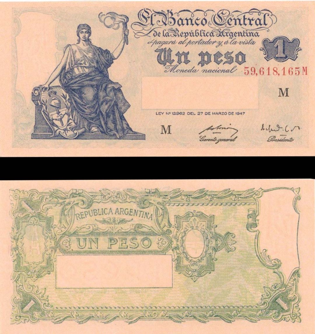 Argentina - 1 Peso - P-257 - 1947 dated Foreign Paper Money