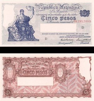 Argentina - 5 Pesos - P-264c -  1955 dated Foreign Paper Money