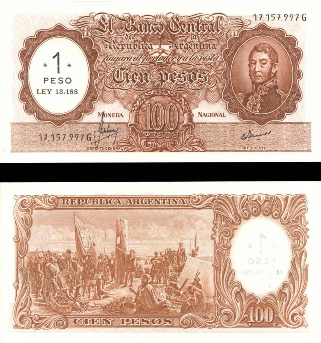 Argentina - 1 on 100 Pesos - P-282 -  Foreign Paper Money