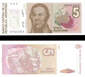 Argentina - 5 Australes - P-324b -  Foreign Paper Money