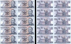 Mexico Uncut Sheet of 10-20 Pesos - P-116a - Foreign Paper Money