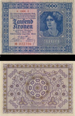 Austria - 1,000 Kronen - P-78 - 1922 dated Foreign Paper Money