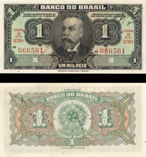 Brazil - Cruzeiro (1 Mil Reis) Emergency Issue Series 278-500 - P-131A - 1944 dated Foreign Paper Money