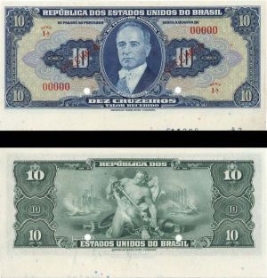 Brazil - Specimen #00000 - 10 Cruzeiros Series 1A - P-135 - Foreign Paper Money