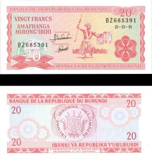 Burundi - 20 Francs - P-27c -  1991 dated Foreign Paper Money