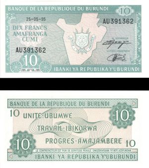 Burundi - 10 Francs - P-33d -  1991, 1995 or 1997 dated Foreign Paper Money