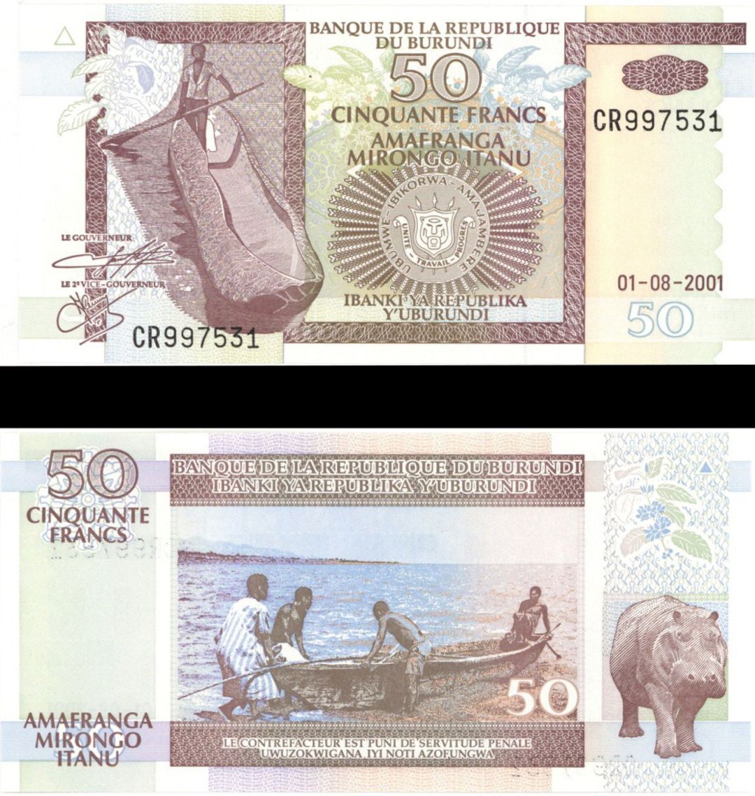 Burundi - 50 Francs - P-36 -  2001 dated Foreign Paper Money