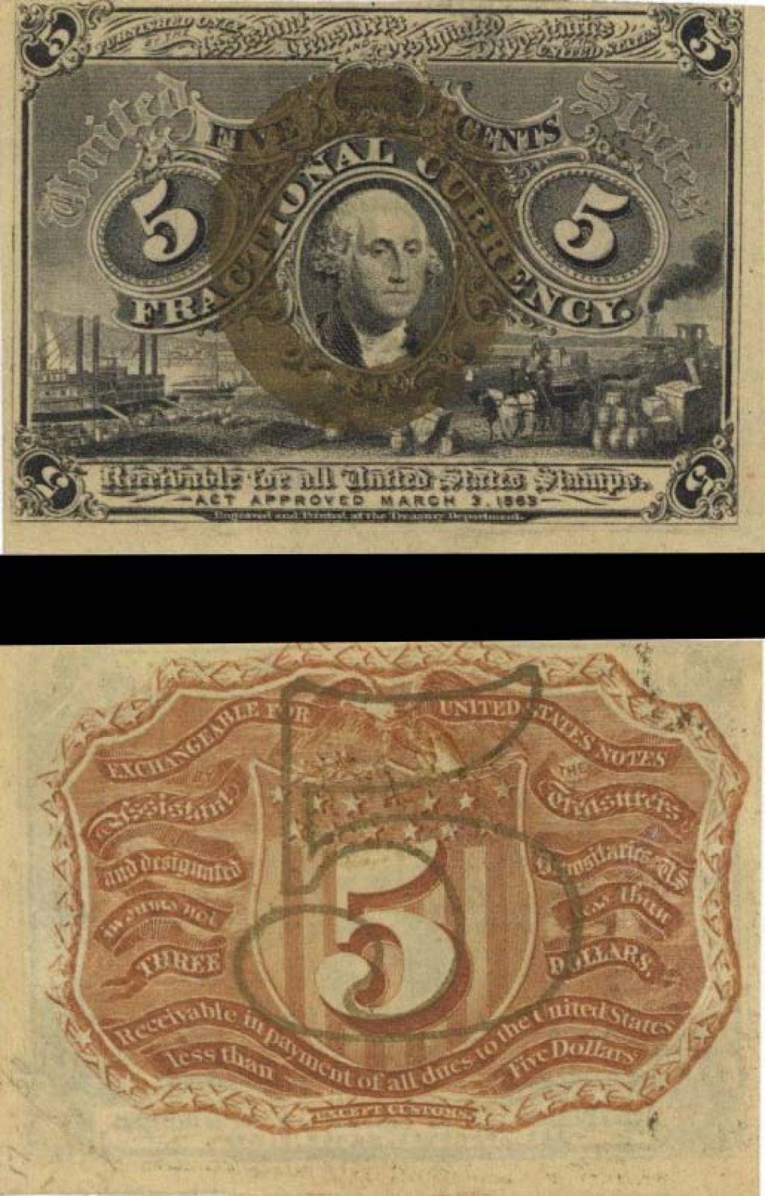 Fractional Currency - FR-1232, 5 cents - 1863 dated Fractional Currency