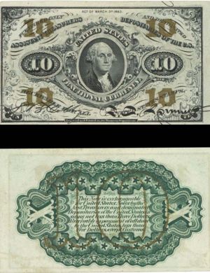 Fractional Currency - FR-1255, 10 cents - 1863 dated Fractional Currency