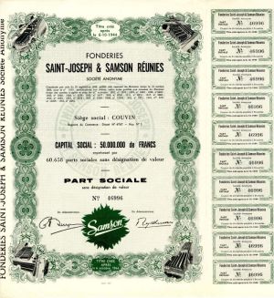 Fonderies Saint-Joseph and Samson Reunies - Stock Certificate