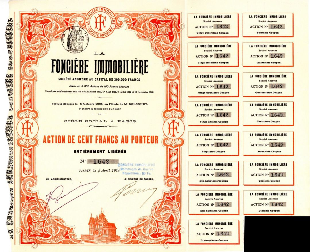 La Fonciere Immobiliere - Stock Certificate