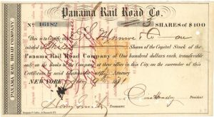 Panama Rail Road Co. - 1871 dated Railway Stock Certificate with Imprinted Revenue - Great Railroad History