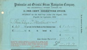 Peninsular and Oriental Steam Navigation Co. - Stock Certificate