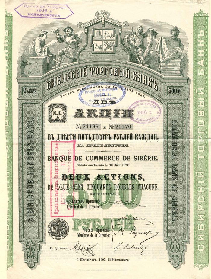 Banque De Commerce De Siberie - Stock Certificate