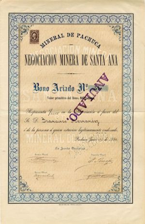 Mineral De Pachuca Negociacion Minera De Santa Ana - Mexican Mining Bond