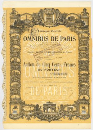 Omnibus de Paris - 1910's dated French Stock Certificate - France