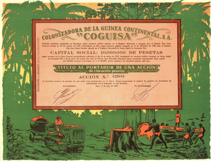 Colonizadora De La Guinea Continental, S.A. Coguisa - Stock Certificate