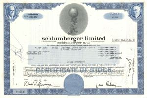 Schlumberger Limited - 1980 dated Stock Certificate