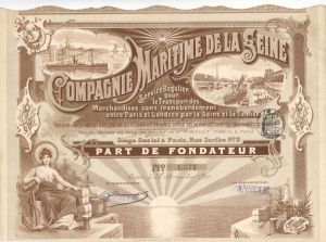 Compagnie Maritime De La Seine - 1899 dated Stock Certificate