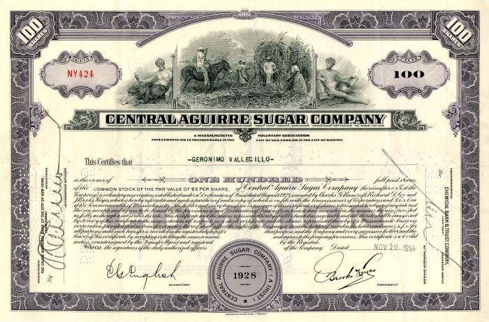 Central Aguirre Sugar Co. - Stock Certificate