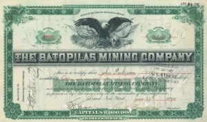 Batopilas Mining Co. - Stock Certificate