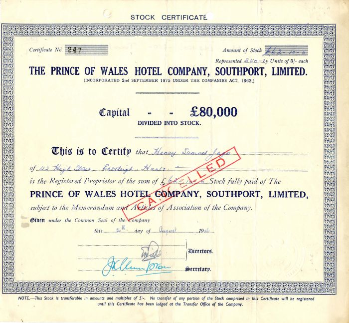 Prince of Wales Hotel Co., Southport, Limited