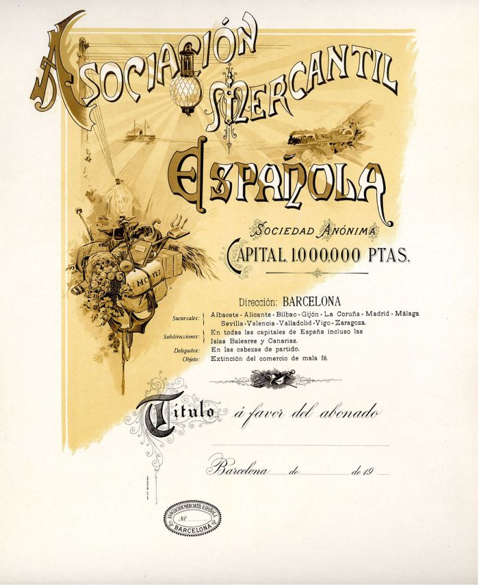 Sociacion Mercantil Espanola- Stock Certificate