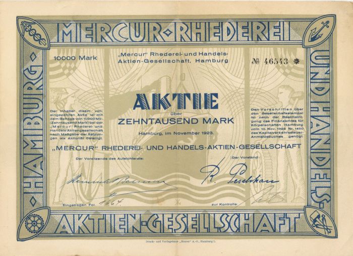 Mercur-Rhederei - German Stock Certificate