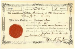 Societe des Valeurs Americanies or American Valures Co. - 1884 dated French Stock Certificate