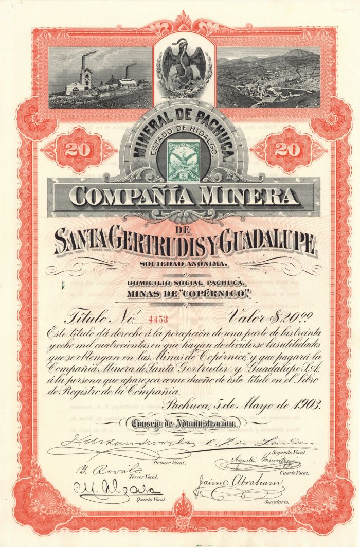 Compania Minera De Santa Gertrudisy Guadalupe - Stock Certificate