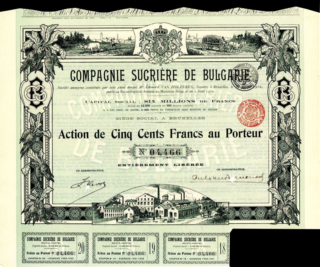 Compagnie Sucriere De Bulgarie - Stock Certificate