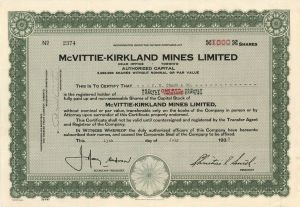 McVittie-Kirkland Mines Limited  - Foreign Stock Certificate