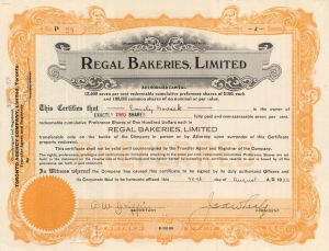 Regal Bakeries, Ltd. - Foreign Stock Certificate