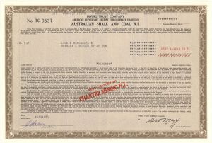 Australian Shale and Coal N.L. - 1985 dated Stock Certificate