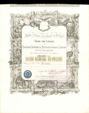 Jardim Zoologico e d'Acclimacao em Portugal - 1904 dated Stock Certificate