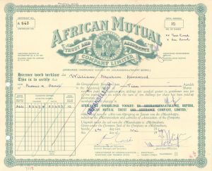 African Mutual Trust Company, Ltd. - 1969 dated Stock Certificate