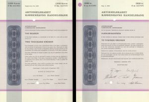 Aktieselskabet Kjobenhavns Handelsbank - 1975 dated Stock Certificate