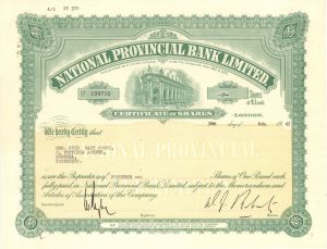 National Provincial Bank Ltd. - 1962 dated Stock Certificate