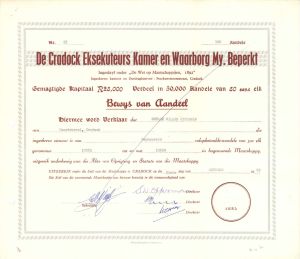 De Cradock Eksekuteurs Kamer en Waarborg My. Beperkt - 1969 dated Stock Certificate