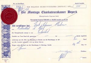 Die Montagu Eksekuteurskamer Beperk - 1971 dated Stock Certificate