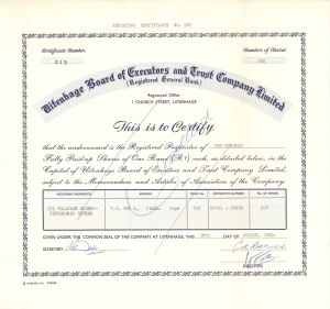 Uitenhage Board of Executors and Trust Company Limited - 1969 dated Stock Certificate