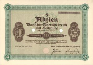 Bank fur Oberofterreich und Salzburg - 1926 dated Stock Certificate