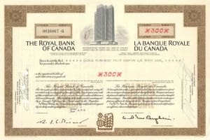 Royal Bank of Canada - 1967 dated Stock Certificate