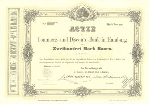 Commerz-und Disconto-Bank in Hamburg - 1872 dated Stock Certificate