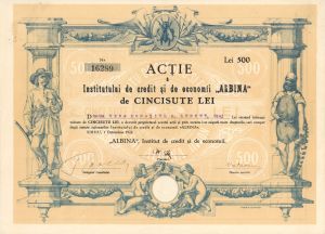 Institutului de credit si de economii, Albina - 1922 dated Stock Certificate