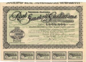 Sociedad Anonima Real Canatorio Del Guadarrama - 1913 dated Foreign Stock Certificate