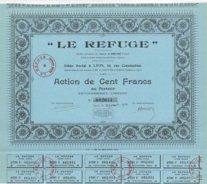 "Le Refuge" - 1930 dated Foreign Hotel Stock Certificate