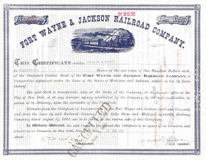 Fort Wayne and Jackson Railroad - Stock Certificate